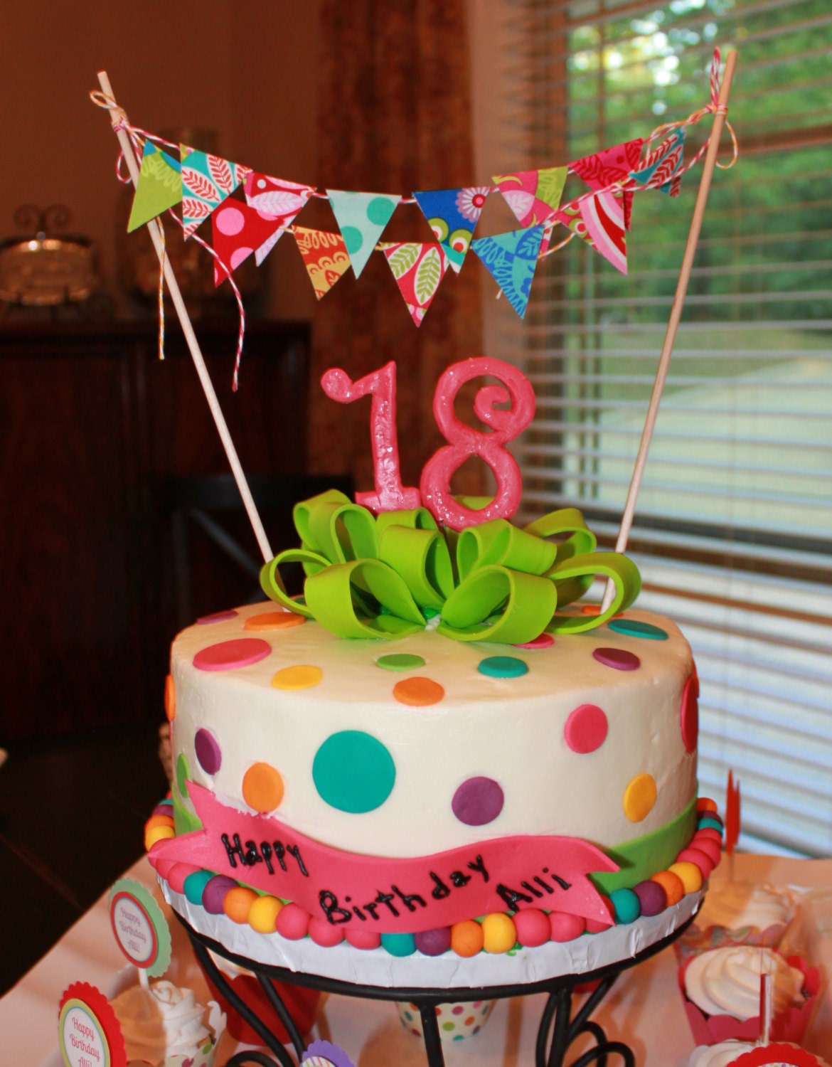 Cake Topper, Fabric mini cake banner bunting, Birthday party decoration, Michael Miller's Gypsy Bandana, photo prop
