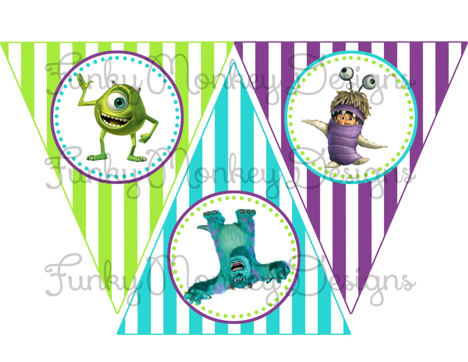 INSTANT DOWNLOAD Diy Monster Inc Inspired party birthday Digital PRINTABLE Pennant Banner Sign Il_570xn