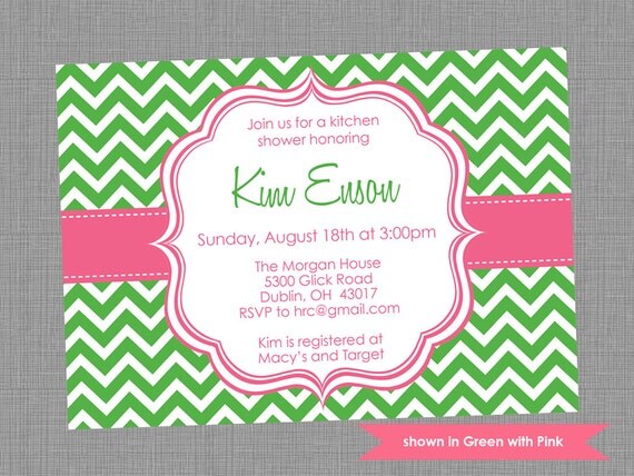 Printable Kitchen Shower Invitation - Shower Themed Chevron Invite - Colors and Text Customizable Il_570xn