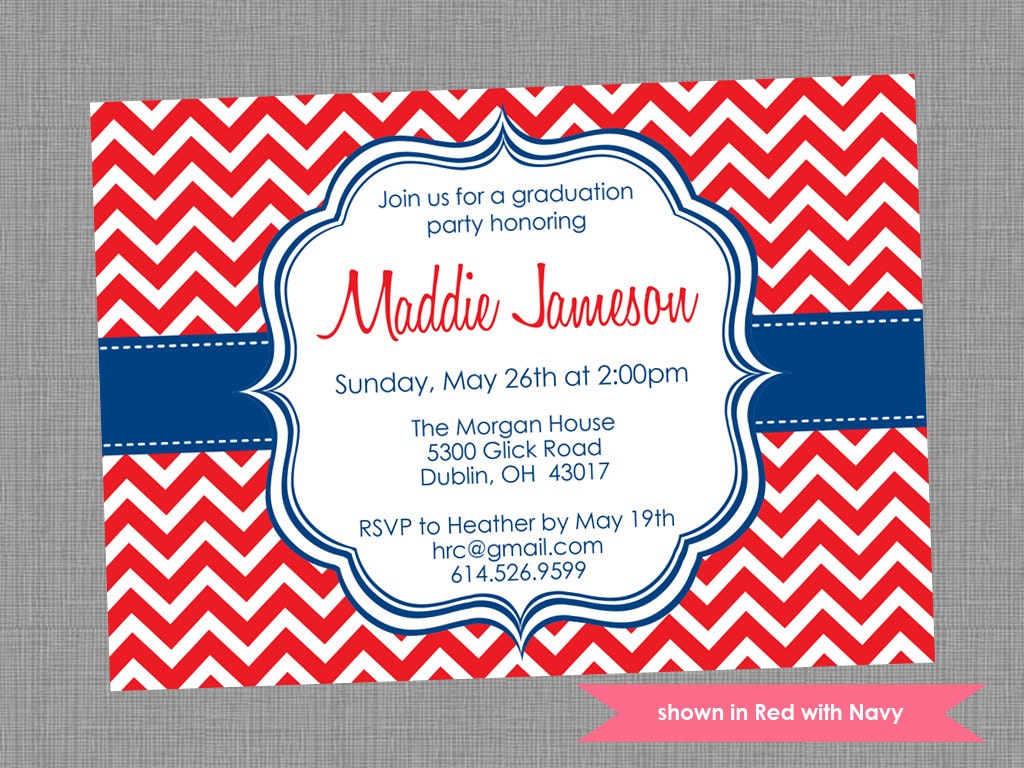 Printable Graduation Party Invitation - Graduation Themed Chevron Invite - Colors and Text Customizable Il_570xn