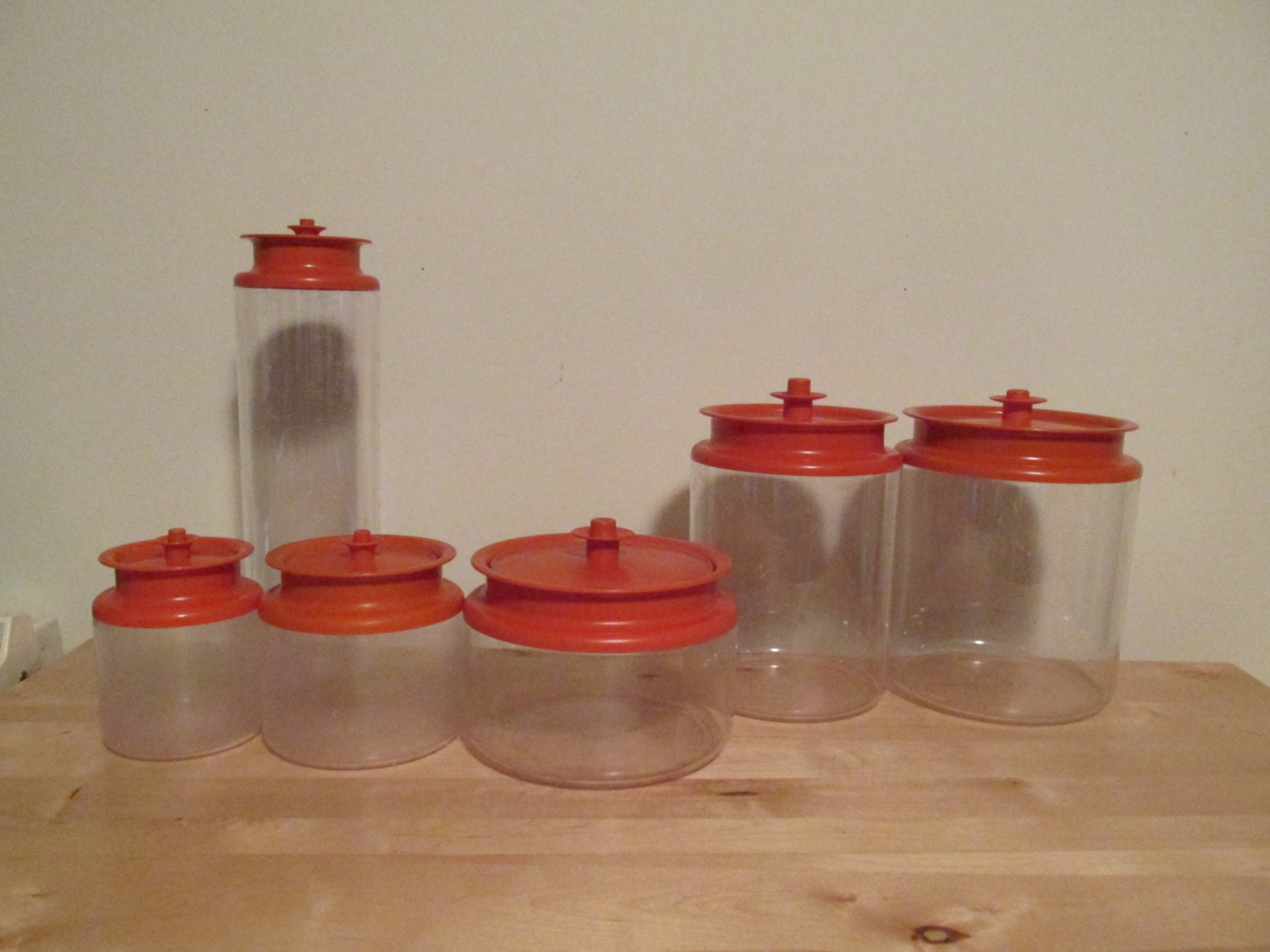 6 Pieces Orange Tupperware Kitchen Canister Set By Theretroredhead