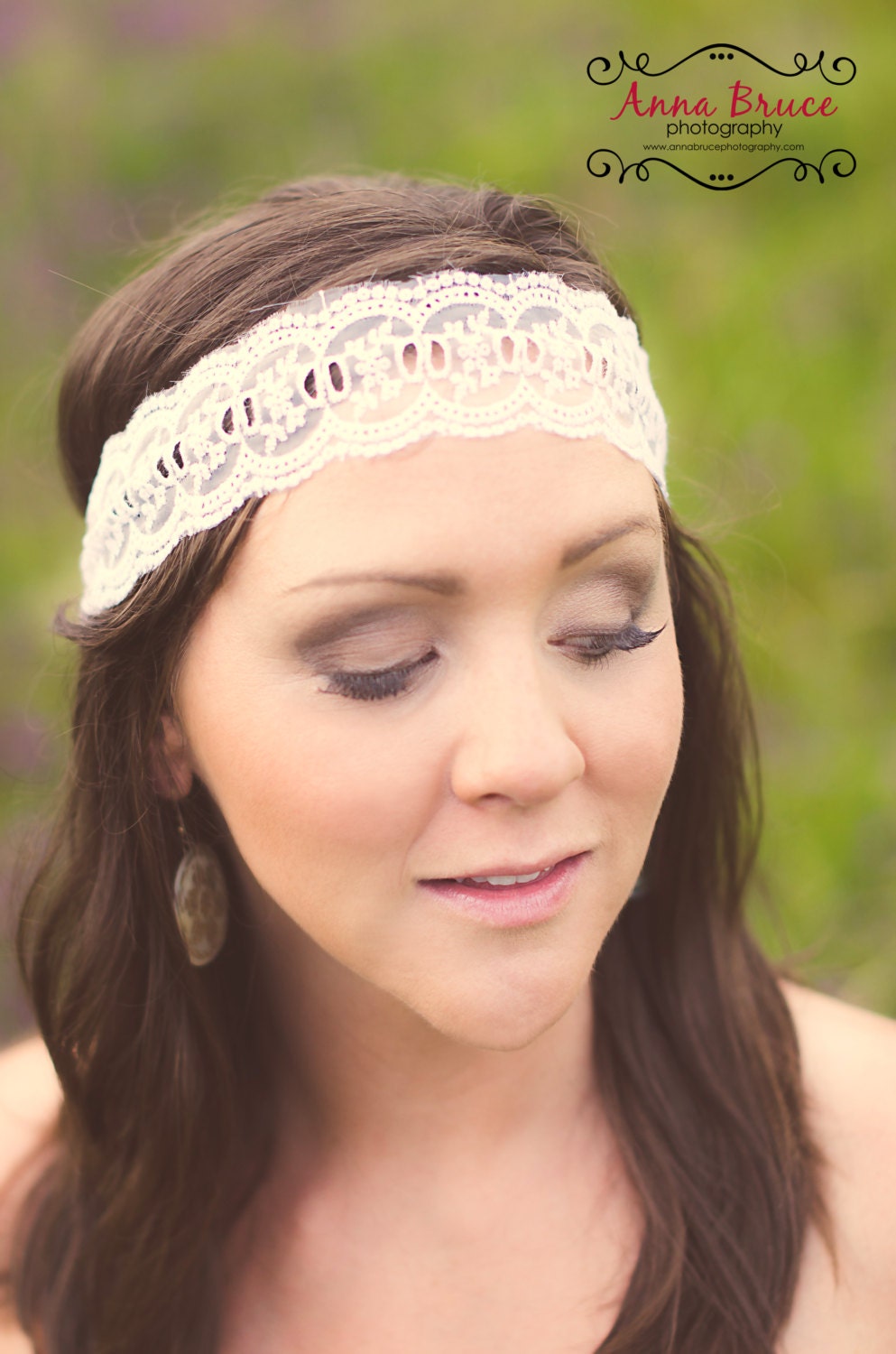 White Sheer Lace Headband, Stretchy Headband, Wide Headband