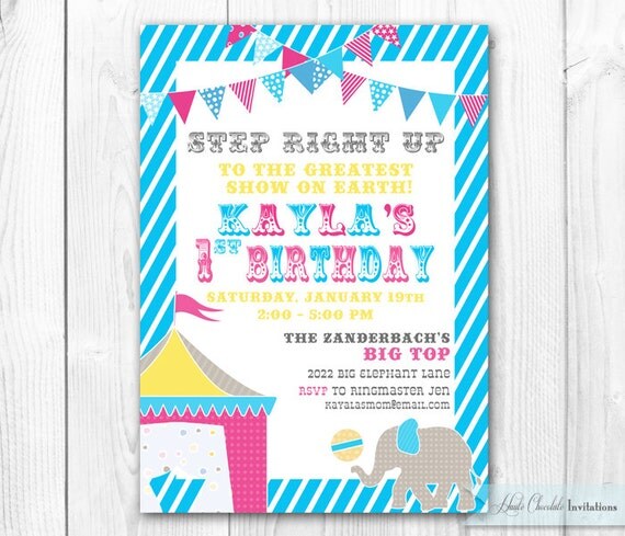 Glam Girl Carnival Birthday Party Invitation - Printable Circus Birthday Invitation - Coordinating Package Available Il_570xn