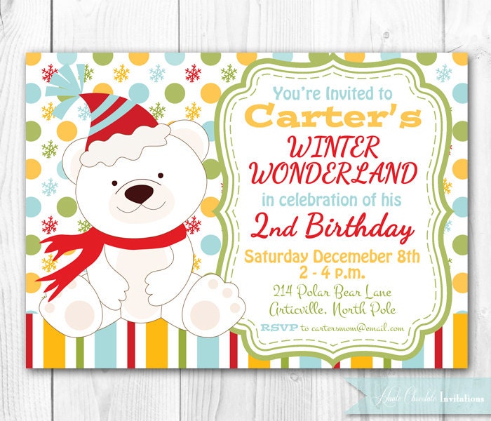 Polar Bear Birthday Invitation. Winter Wonderland Birthday. DIY Printable Invite. Il_570xn
