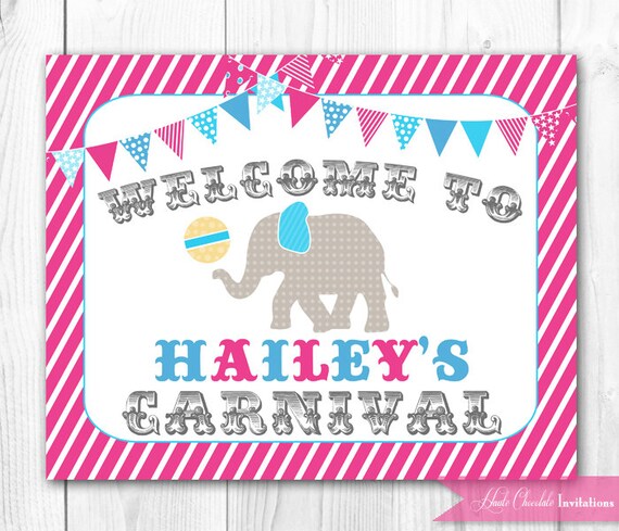 Carnival Birthday Party Welcome Sign. Circus Birthday Party Welcome Sign. DIY Printable Party Sign - Pink. Il_570xn