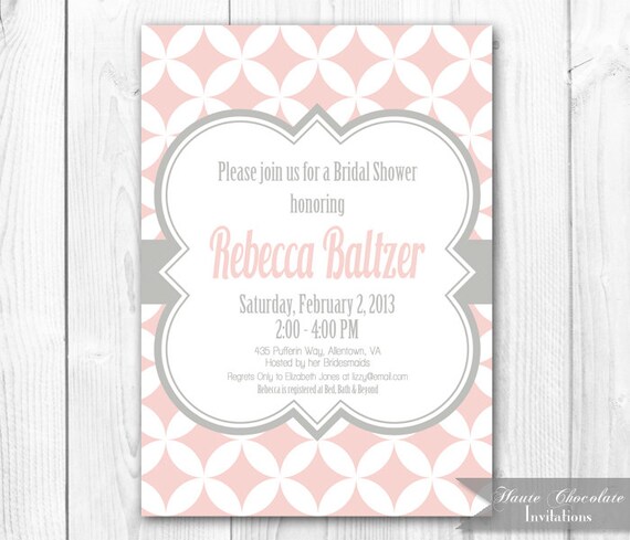 Mod Blush & Gray Bridal Shower Invitation. DIY Prinable Bridal Shower, Baby Shower or Birthday Invite in Gray and Blush Pink. Il_570xn