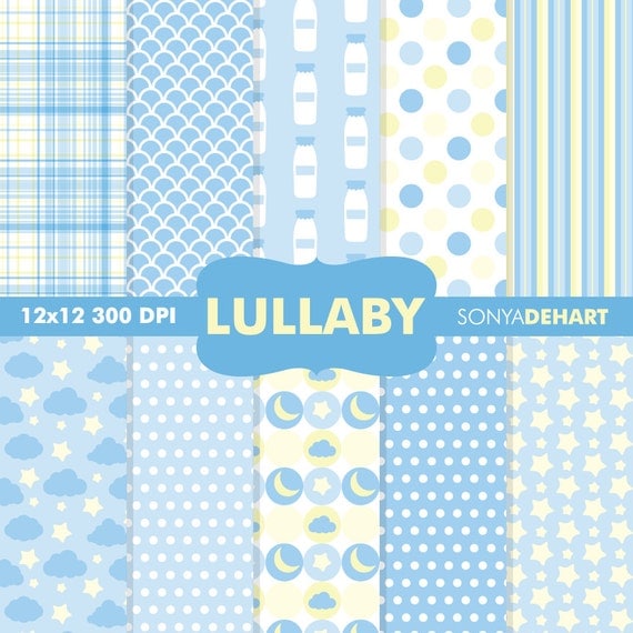 50% OFF Black Friday Sale Baby Digital Papers Baby Shower Pattern's Blue Lullaby Instant Download Il_570xn