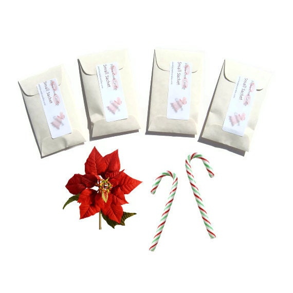 4 Sweetest Poinsettia Scented Sachets - Christmas Home Fragrance - Candy Cane Inspired - Red White - Winter Scent Small