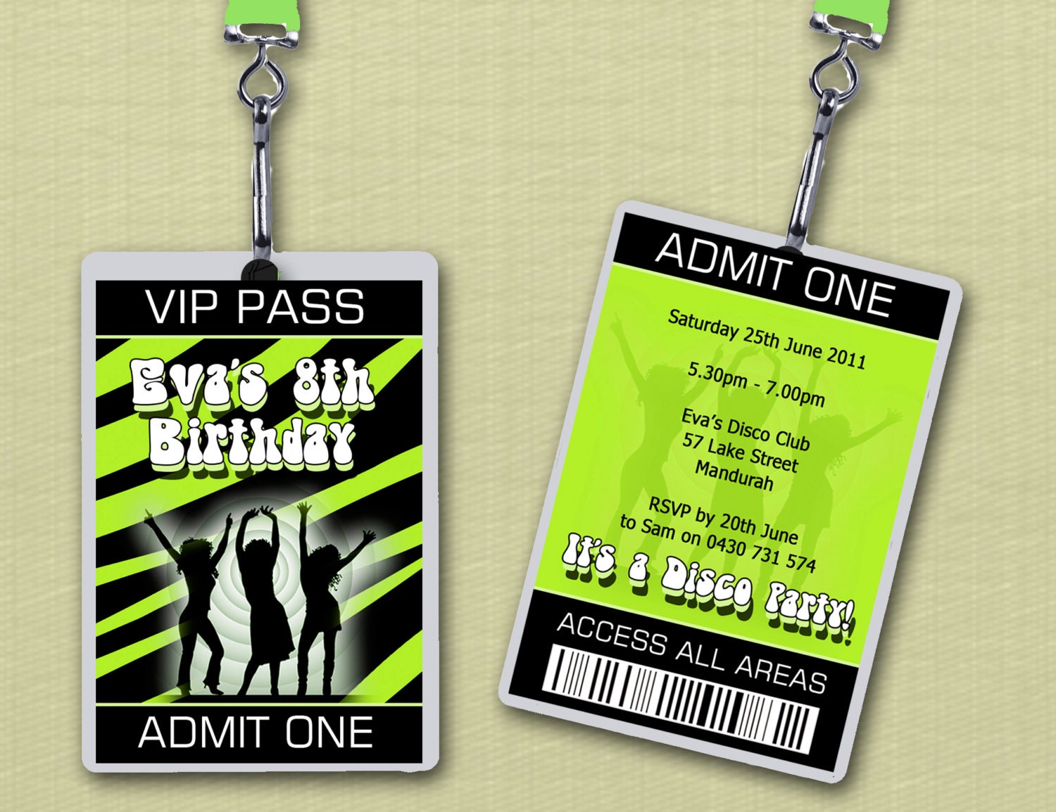 Personalised Disco VIP Lanyard Invitations x 10 Il_570xn