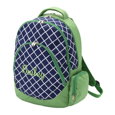 Blue and green backpack school bag with embroidery monogram - MonogramEnvyBoutique