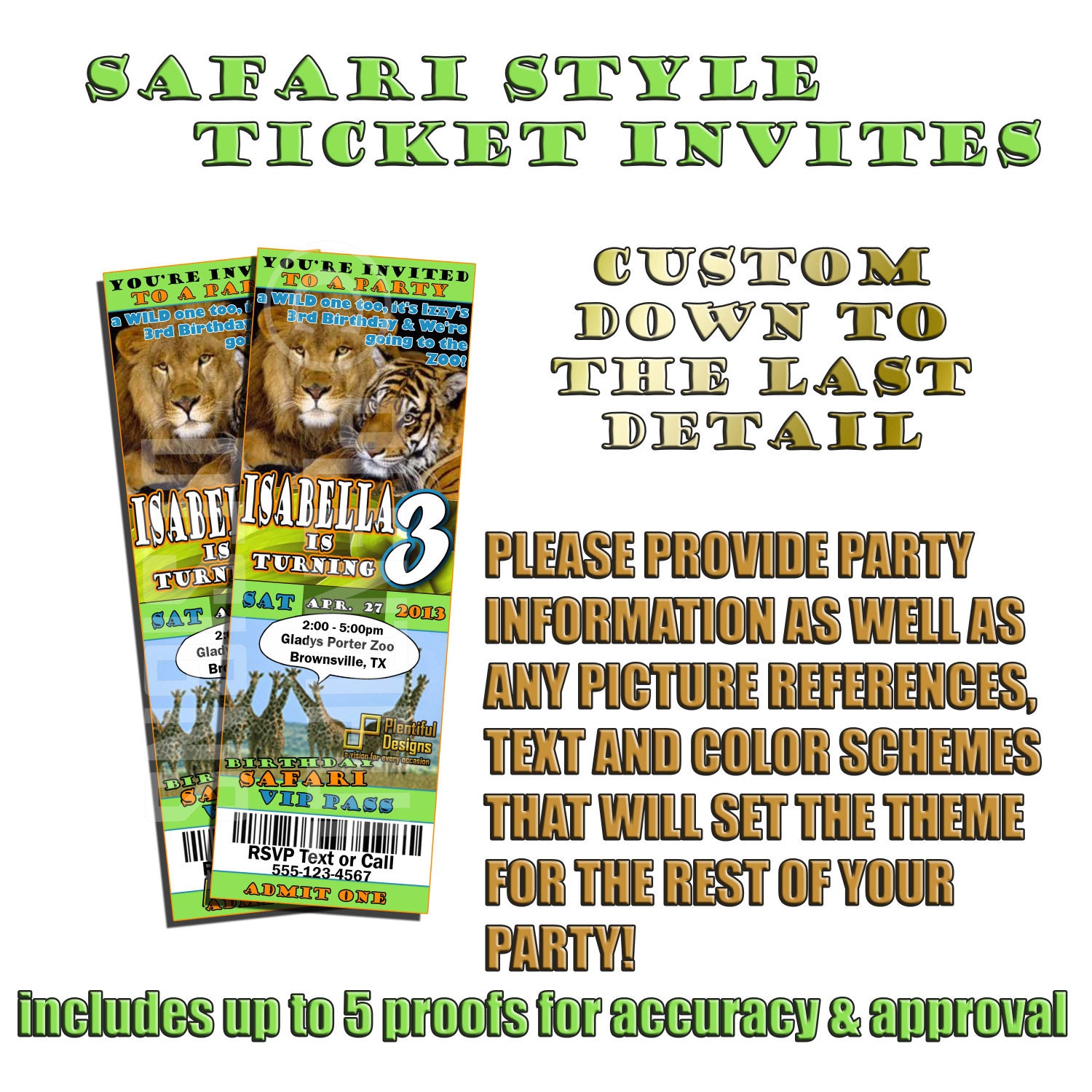 Custom Safari or Zoo Animal Inspired ticket by PlentifulDesigns