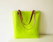 Neon Tote bag, Vegan Leather Tote, Lime, Fluorescent Yellow, Patent - byMART