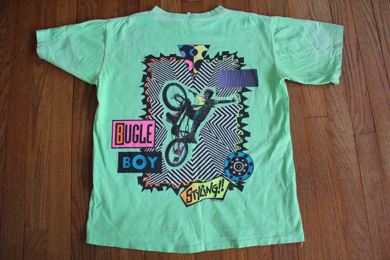 vintage BUGLE BOY t shirt 80's 90's Hell Neon BMX by RecordKitty