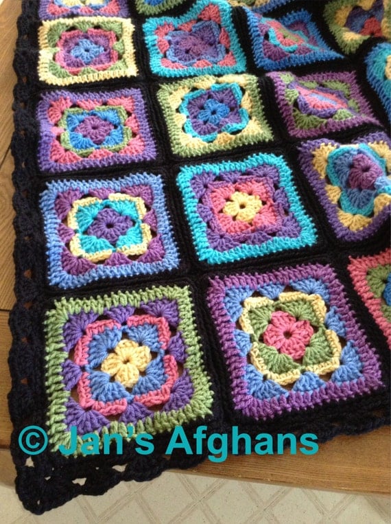 Crocheted afghan kaleidoscope of colors by CrochetKaleidoscope