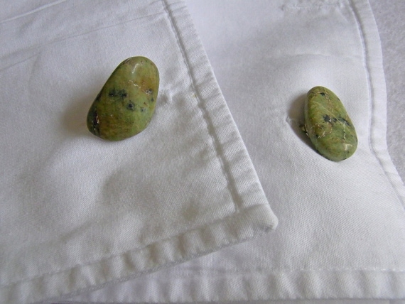 Green Shetland Island Serpentine Semi Precious Stone Cufflinks, Gifts under 10 pounds