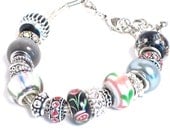 Large hole European style bead charm on multi-strand silver cord bracelet - CharmedBaublesNBeads