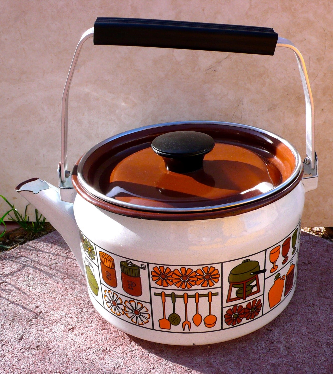 Reserved for PeaceOwl Vintage Enamel Tea Kettle Stove by chriscre