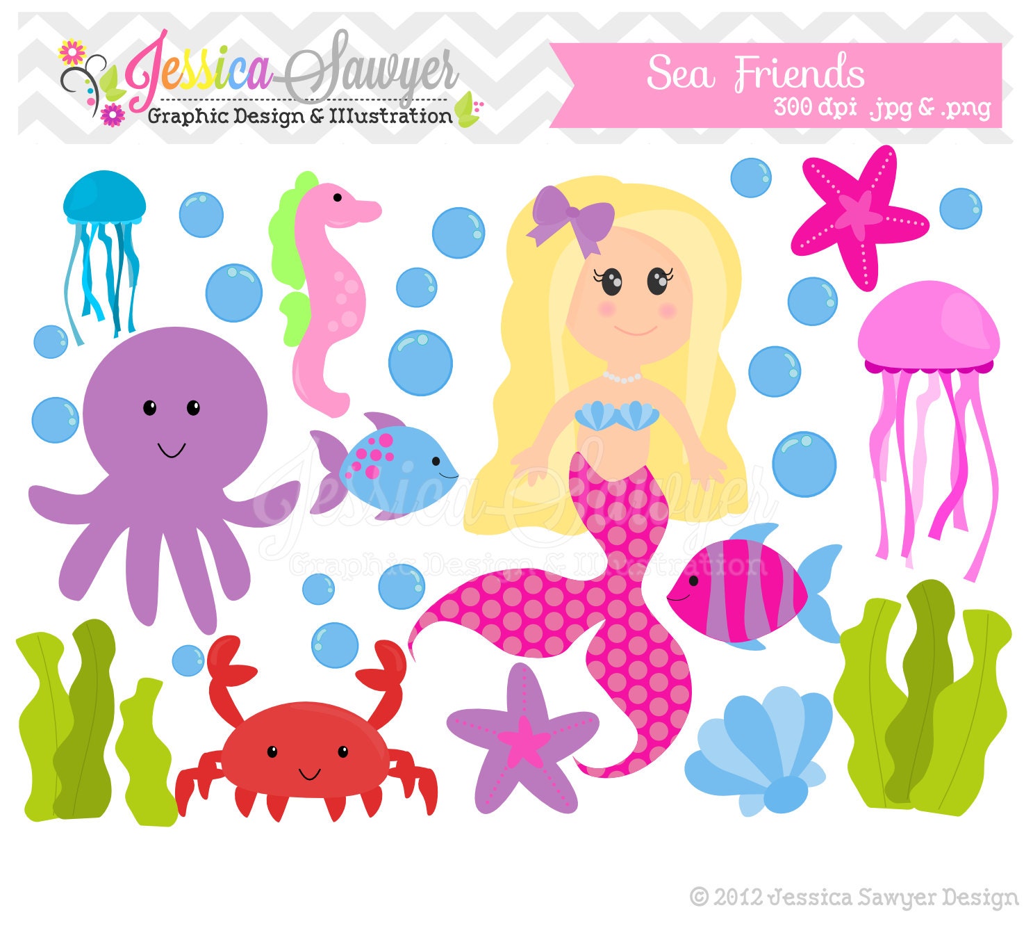 INSTANT DOWNLOAD, Ocean clip art - sea clip art - mermaid clipart - - commercial use - card making - digital element Il_570xn