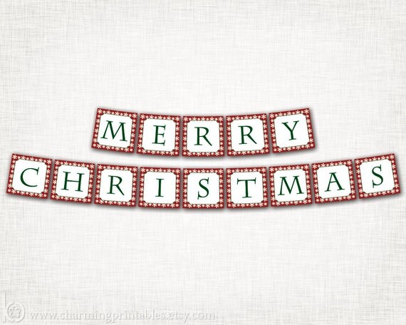 Merry Christmas Banner - PRINTABLE DIY Digital File - Instant Download Il_570xn