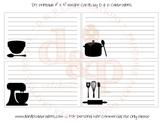 Black Recipe Cards Instant Download DIY Printable Sheet Il_570xn