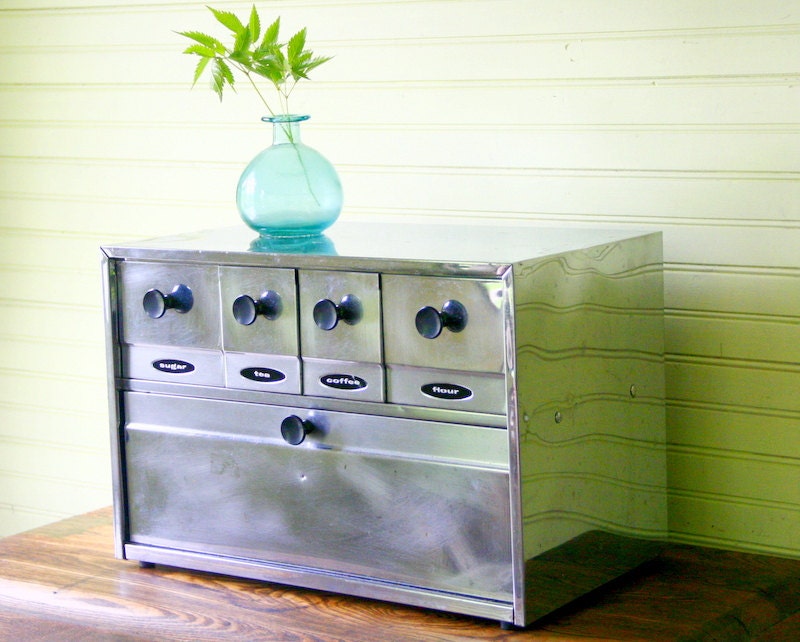 Vintage Chrome Bread Box with Drawers Canister Set by FernHillRd