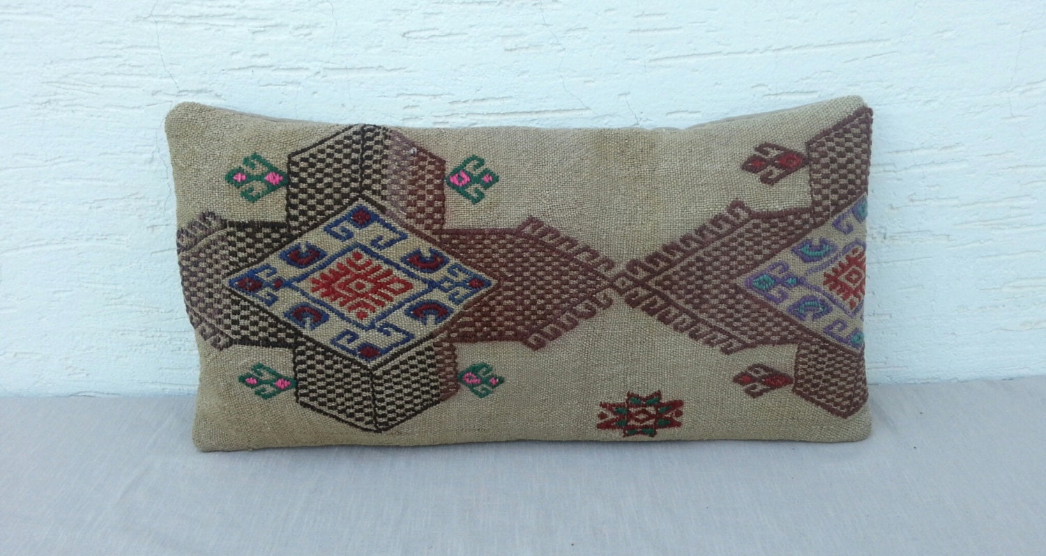 5 DAYS DELIVERY/Old Shine Society Turkish Kilim Pillow Cover ,Decorative Throw Pillows, Bolster Kilim Pillow,Lumbar Pillow,10x20  inch.