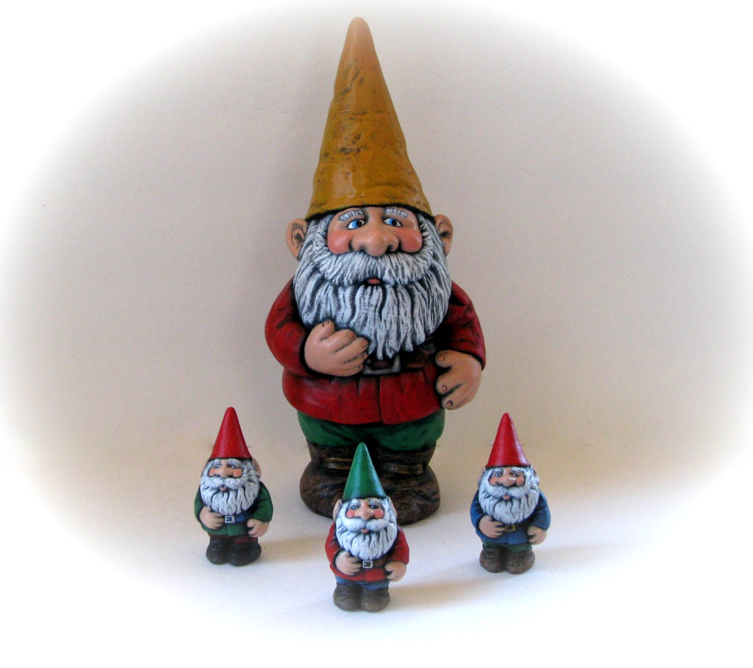 Garden Gnome Set Ceramic hand painted One large by aarceramics