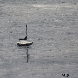 Maine Painting. Father's Day Gift. Sailboat. Portland Harbor. Oil on wood. "On the Waterfront 1". Original Wall Art by Kathleen Daughan - kathleendaughan