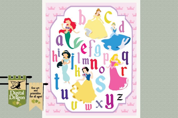 Disney Princess Alphabet Poster 02 By Digdragon On Etsy