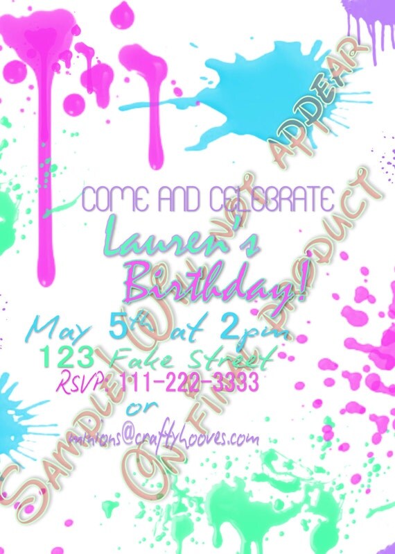 Paint Splatter Any Color Birthday Invitations by CraftyHooves