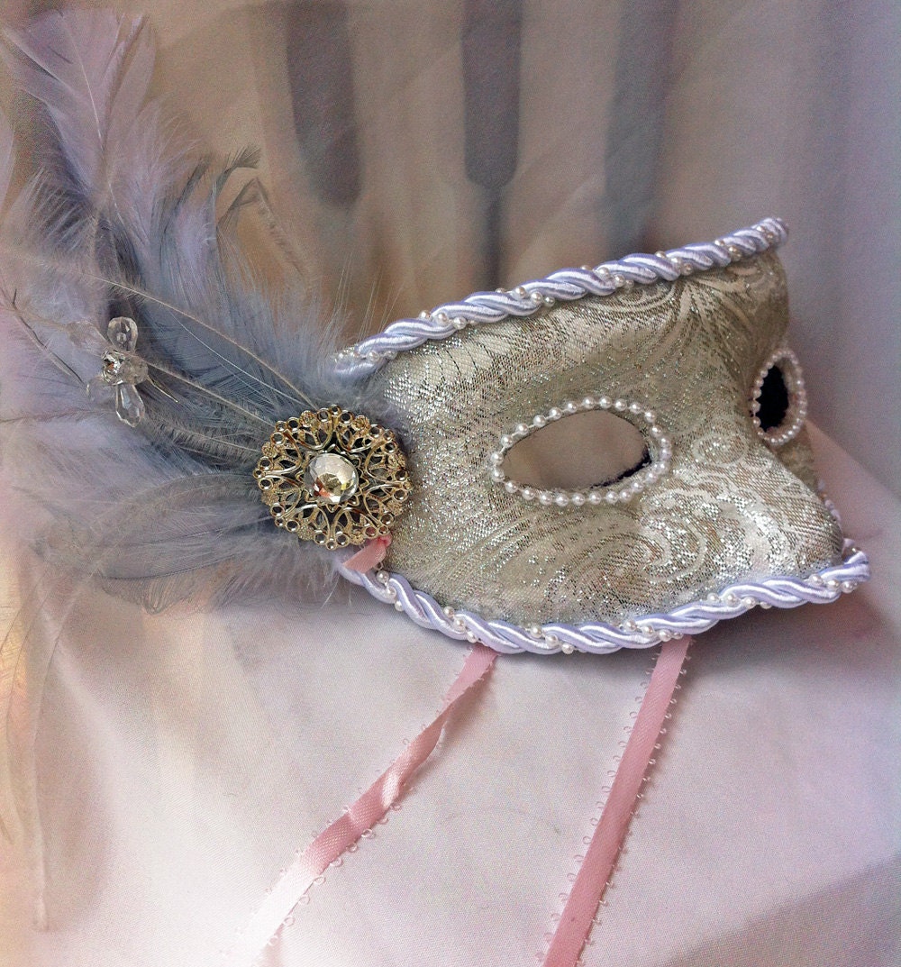 SALE: Silvery Satin Brocade Masquerade Mask