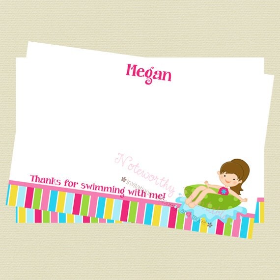 Printable Girl Pool Party Thank You Note Il_570xn