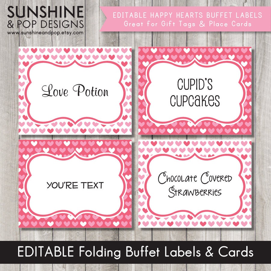INSTANT DOWNLOAD - EDITABLE Valentine's Day Buffet Card, Food Tag, Label - Custom pdf Valentine's Day cute Diy Printable Il_570xn