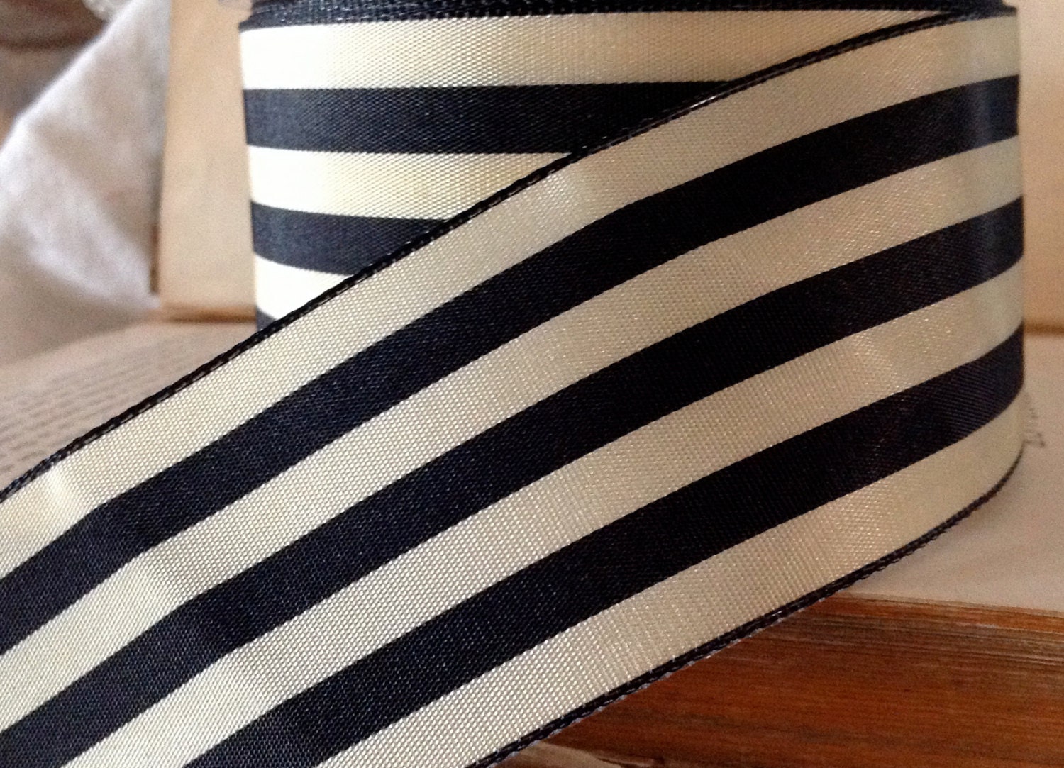 striped black ebony and cream ribbon by ShyMyrtle on Etsy