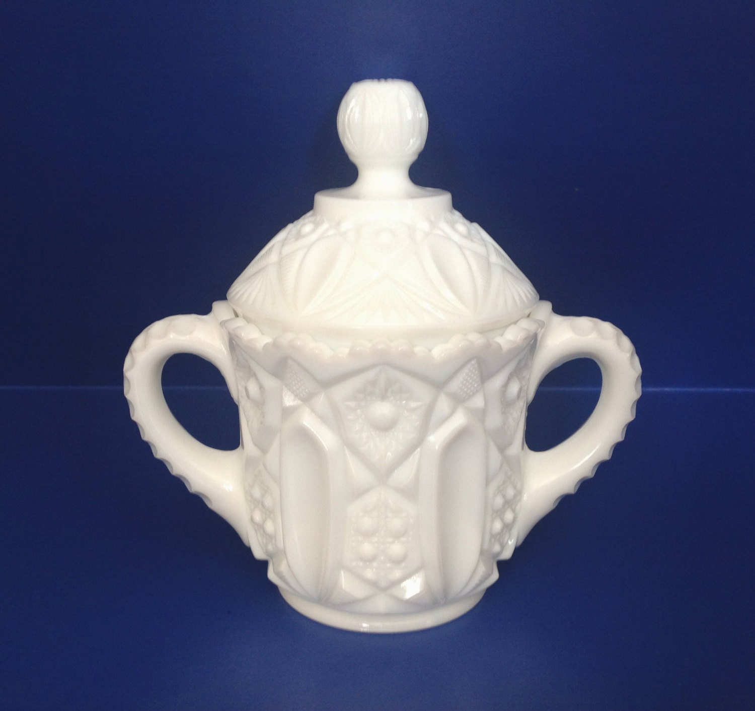 Vintage Kemple Milk Glass Sugar Bowl with by SophiasWonderland