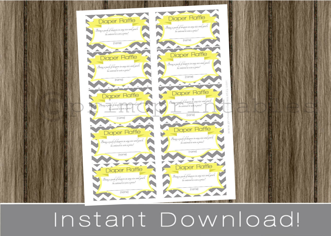 Baby Shower Diaper Raffle Tickets yellow and gray chevron INSTANT DOWNLOAD diy digital printable file print your own Il_570xn