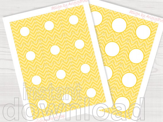 1 in circle 1,5 in circle yellow chewron printable circle tag bright spring color Easter spring printables instant download Il_570xn