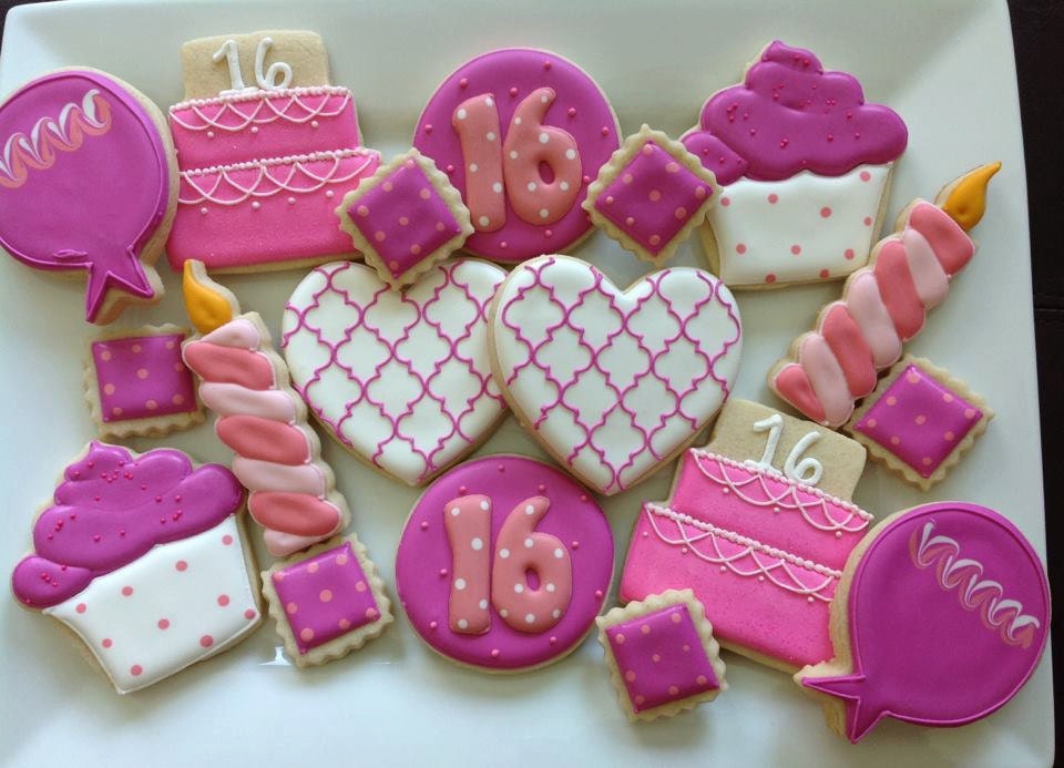 Items similar to 1 Dozen Sweet 16 Birthday Cookies. Pink and White