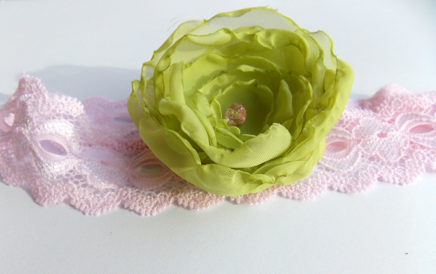 Vintage Lace Headband  light green and pink - RedGirlBoutique