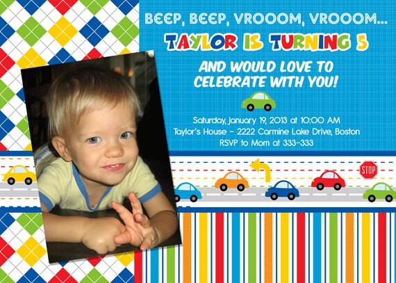 Bright Cars Transportation Photo Birthday Party Invitation - Printable Il_570xn