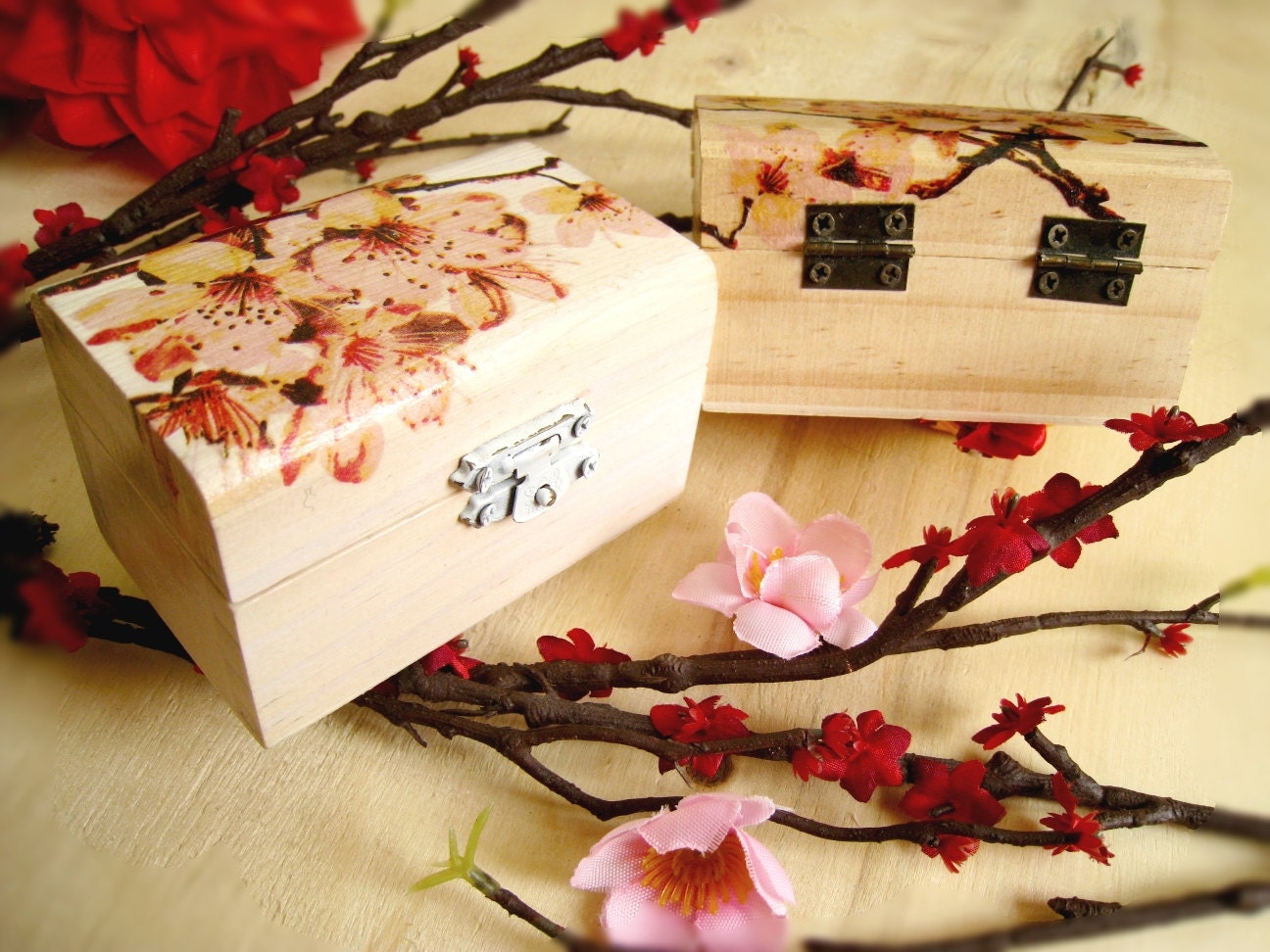 Small Sakura Wooden box Cherry Blossom Ring bearer Gift box Wedding decor Gift idea Il_570xn