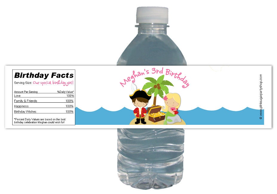 Pirate and Mermaid Party (15ct) Waterproof Water Labels Bottle Birthday Party Baby Shower Il_570xn
