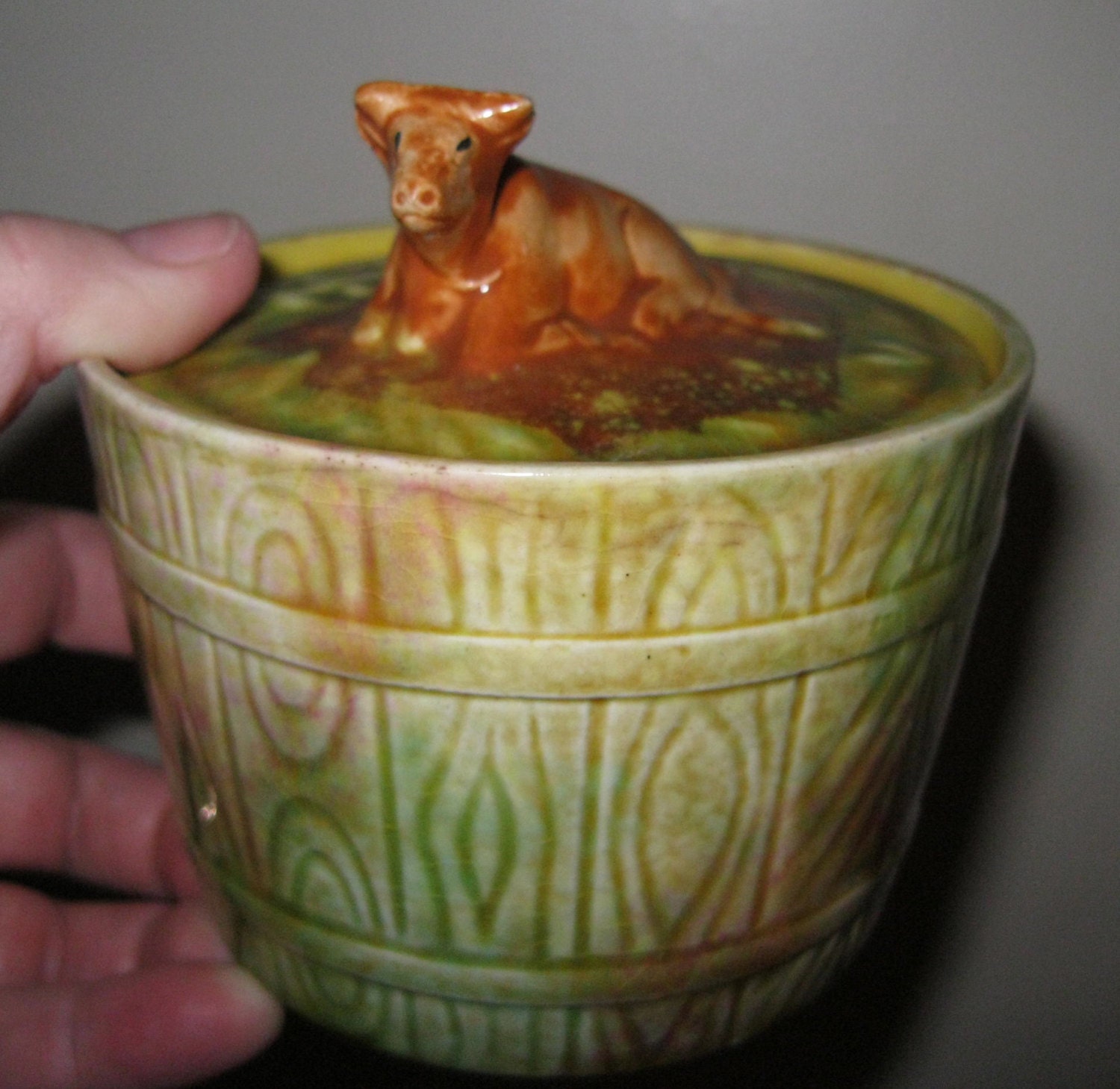 English Royal Art pottery butter dish cow on by 20thCenturyStuff