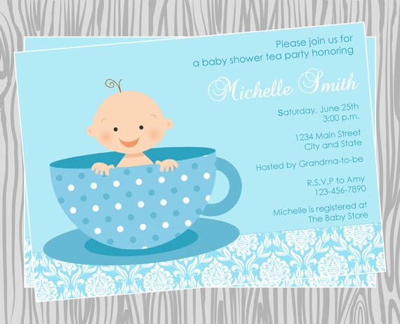 DIY - Baby Boy Tea Party Baby Shower Invitation - Coordinating Items ...