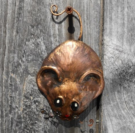 Mouse Ornament  in Copper Hand Formed by The Blue Coppersmith - TheBlueCopperSmith