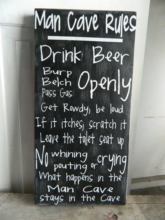 Man Cave Rules wood sign 12x24 black and by BlackandWhiteSigns