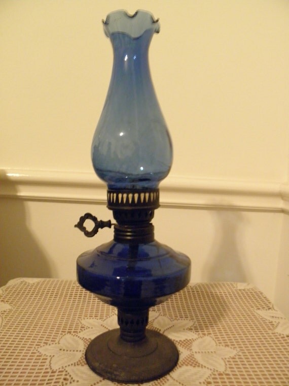 Oil Lamp Cobalt Blue Glass by NextStation on Etsy