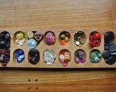 100 Vintage Buttons and an Old Mancala Game Board for Sorting