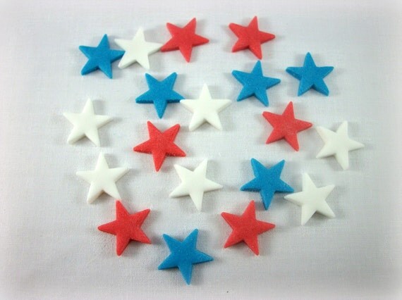 96 pcs 4th of July Fondant Stars, Patriotic stars, Red white blue stars, Union Jack Decoration, 4th of july cupcake, 4th Cake Fondant Il_570xn