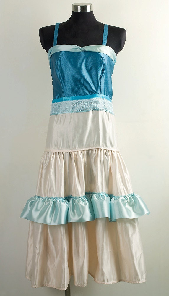 Items similar to Pastel goth maxi prom dress in cream and blue on Etsy